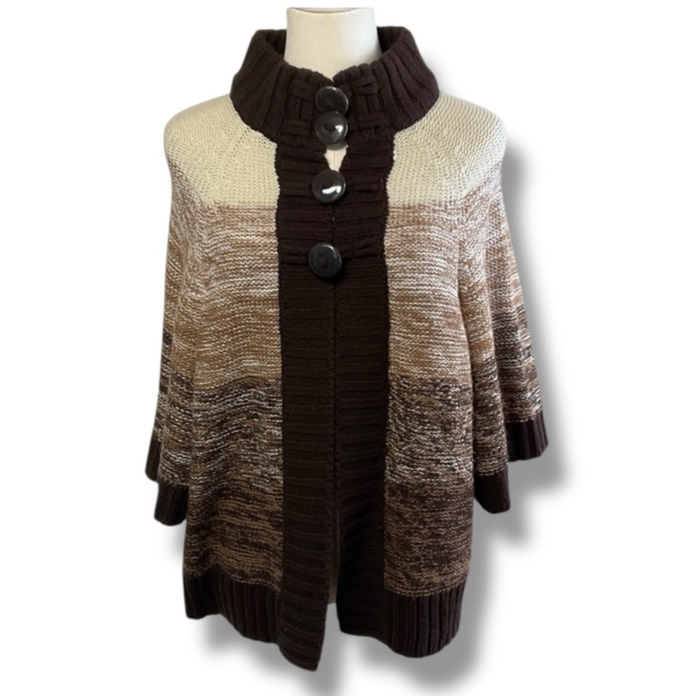 Allison Brittney Cardigan Sweater Brown Cream Neutral Knit Buttons Size Medium
